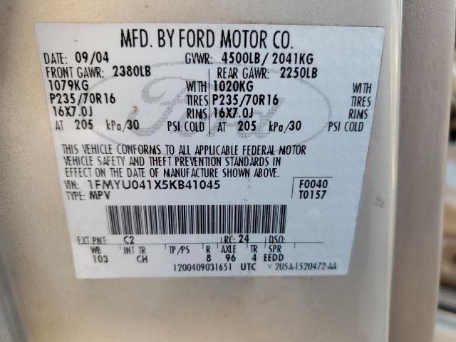 Photo 14 from auction – 2005 FORD ESCAPE LIM with VIN 1FMYU041X5KB41045