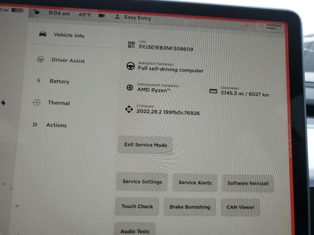 Photo 9 from auction – 2022 TESLA MODEL 3 with VIN 5YJ3E1EB3NF308609