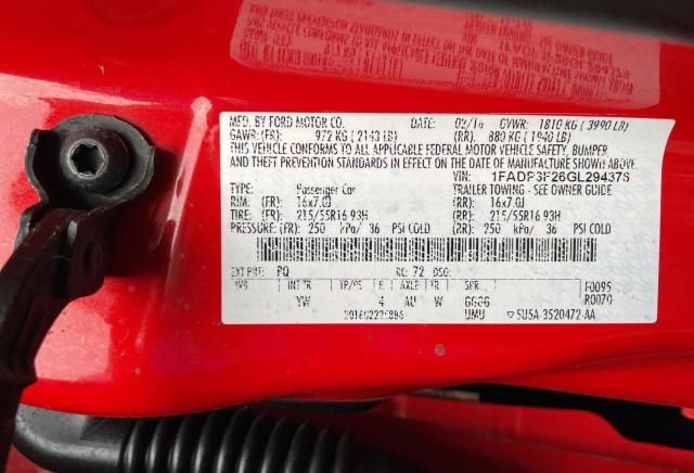 Photo 10 from auction – 2016 FORD FOCUS SE with VIN 1FADP3F26GL294378