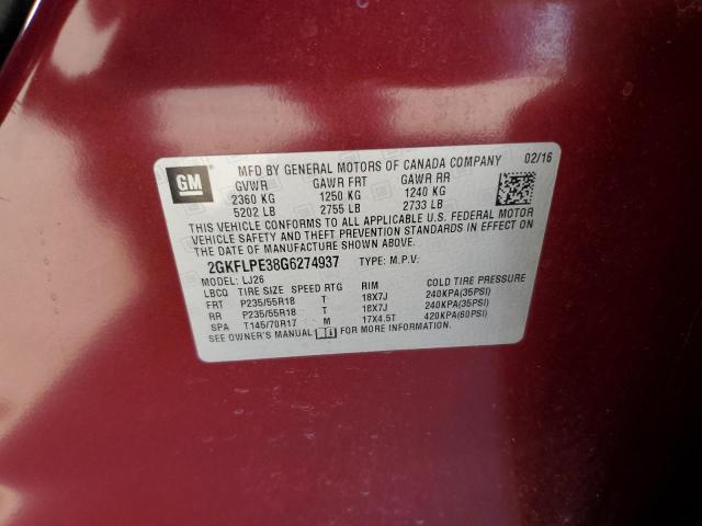 Photo 14 from auction – 2016 GMC TERRAIN SL with VIN 2GKFLPE38G6274937