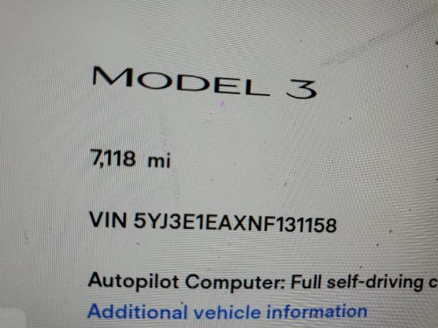Photo 9 from auction – 2022 TESLA MODEL 3 with VIN 5YJ3E1EAXNF131158