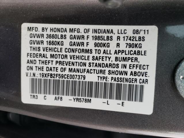Photo 10 from auction – 2012 HONDA CIVIC LX with VIN 19XFB2F59CE007379