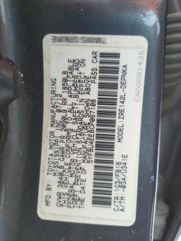 Photo 10 from auction – 2012 TOYOTA COROLLA BA with VIN 5YFBU4EE8CP067108