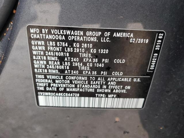 Photo 14 from auction – 2019 VOLKSWAGEN ATLAS SE with VIN 1V2WR2CA8KC544729