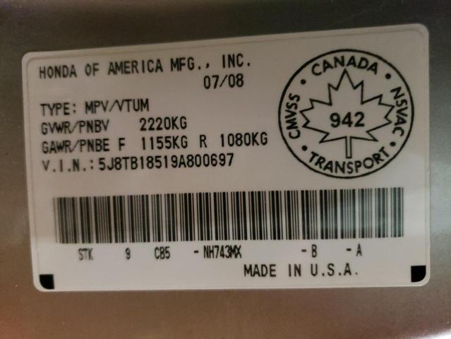 Photo 14 from auction – 2009 ACURA RDX TECHNO with VIN 5J8TB18519A800697