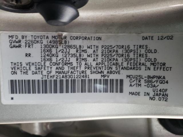 Photo 14 from auction – 2003 TOYOTA HIGHLANDER with VIN JTEHF21A830122481
