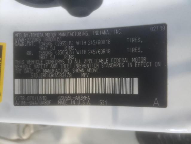 Photo 14 from auction – 2019 TOYOTA HIGHLANDER with VIN 5TDJZRFH3KS583479