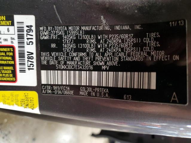 Photo 14 from auction – 2014 TOYOTA SIENNA LE with VIN 5TDKK3DC7ES432016
