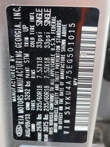 Photo 14 from auction – 2014 KIA SORENTO EX with VIN 5XYKU4A75EG501015
