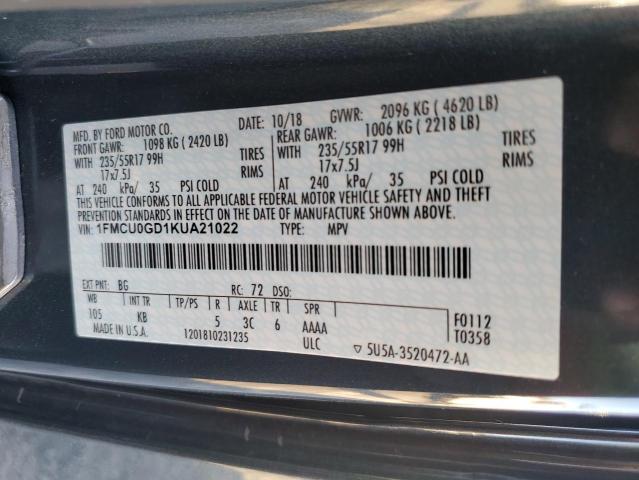 Photo 10 from auction – 2019 FORD ESCAPE SE with VIN 1FMCU0GD1KUA21022