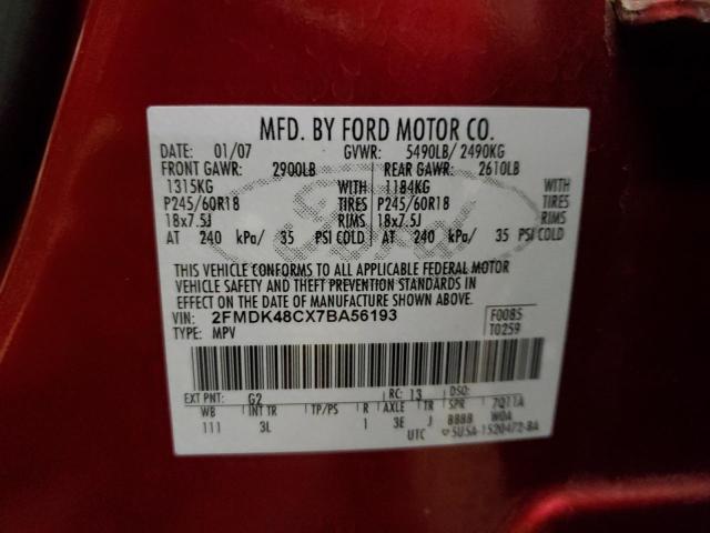 Photo 14 from auction – 2007 FORD EDGE SEL with VIN 2FMDK48CX7BA56193