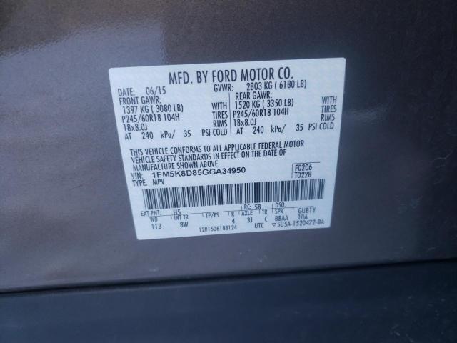 Photo 14 from auction – 2016 FORD EXPLORER X with VIN 1FM5K8D85GGA34950