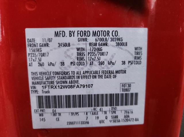 Photo 10 from auction – 2008 FORD F150 with VIN 1FTRX12W08FA79107