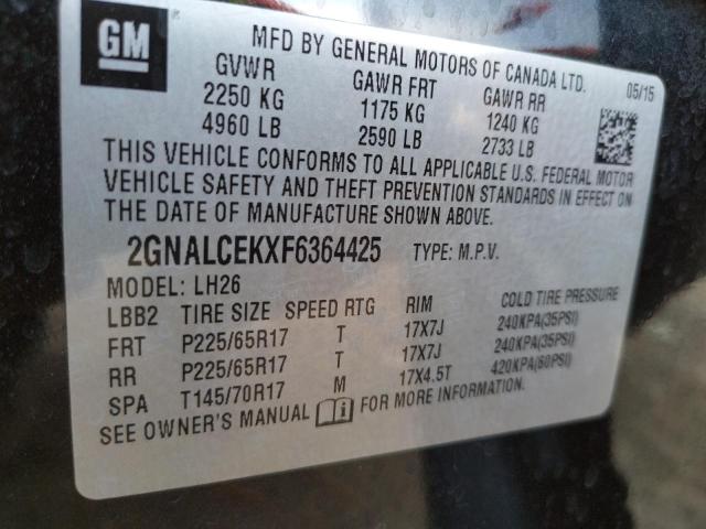 Photo 14 from auction – 2015 CHEVROLET EQUINOX LT with VIN 2GNALCEKXF6364425