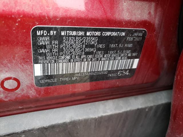 Photo 14 from auction – 2022 MITSUBISHI OUTLANDER with VIN JA4J3TA86NZ002592