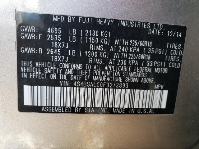 Photo 14 from auction – 2015 SUBARU OUTBACK 2. with VIN 4S4BSALC0F3273893
