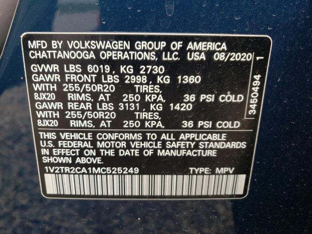 Photo 14 from auction – 2021 VOLKSWAGEN ATLAS SEL with VIN 1V2TR2CA1MC525249