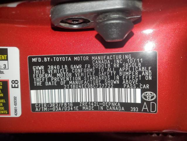 Photo 10 from auction – 2011 TOYOTA COROLLA BA with VIN 2T1BU4EE9BC727722