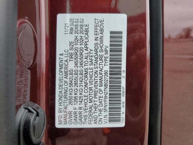 Photo 14 from auction – 2022 HONDA PILOT SE with VIN 5FNYF6H27NB027280