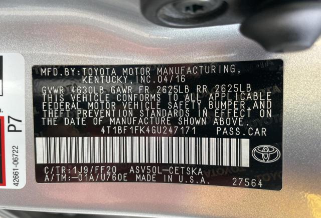 Photo 10 from auction – 2016 TOYOTA CAMRY LE with VIN 4T1BF1FK4GU247171