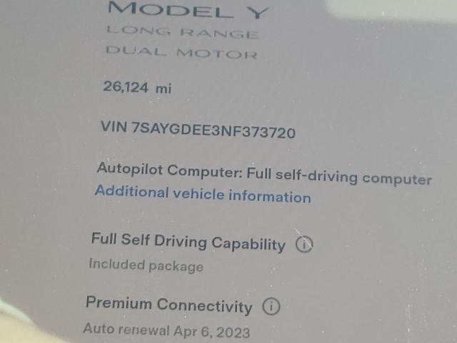 Photo 9 from auction – 2022 TESLA MODEL Y with VIN 7SAYGDEE3NF373720