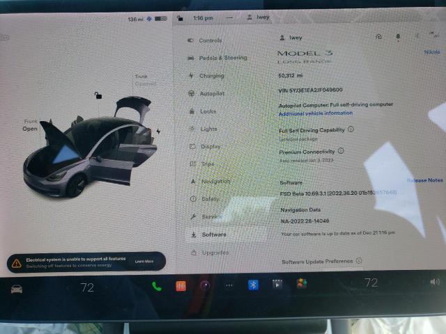 Photo 9 from auction – 2018 TESLA MODEL 3 with VIN 5YJ3E1EA2JF049600