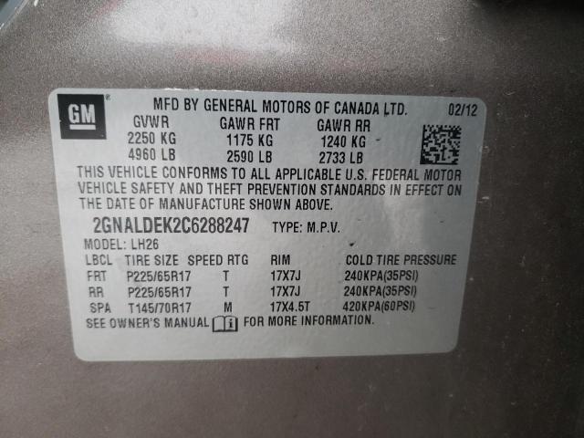 Photo 14 from auction – 2012 CHEVROLET EQUINOX LT with VIN 2GNALDEK2C6288247