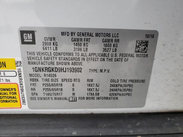 Photo 14 from auction – 2017 CHEVROLET TRAVERSE L with VIN 1GNKRGKD9HJ193902