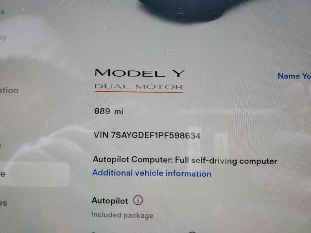 Photo 9 from auction – 2023 TESLA MODEL Y with VIN 7SAYGDEF1PF598634