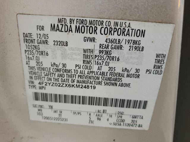 Photo 14 from auction – 2006 MAZDA TRIBUTE I with VIN 4F2YZ02ZX6KM24819