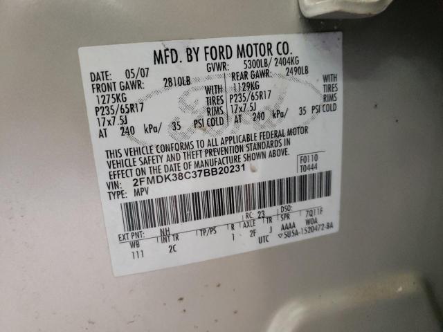 Photo 14 from auction – 2007 FORD EDGE SEL with VIN 2FMDK38C37BB20231