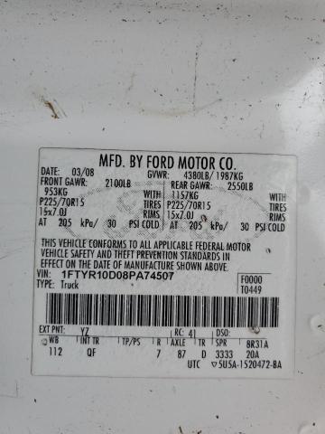 Photo 10 from auction – 2008 FORD RANGER with VIN 1FTYR10D08PA74507