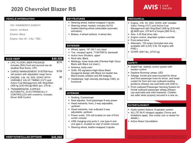 Photo 13 from auction – 2020 CHEVROLET BLAZER RS with VIN 3GNKBERS7LS586074