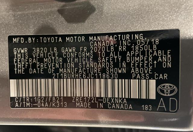 Photo 10 from auction – 2018 TOYOTA COROLLA L with VIN 2T1BURHE6JC118630