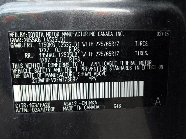 Photo 14 from auction – 2015 TOYOTA RAV4 XLE with VIN 2T3WFREVXFW173692