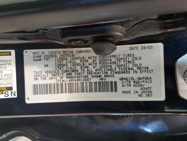 Photo 14 from auction – 2004 TOYOTA 4RUNNER SR with VIN JTEBU14R648012667