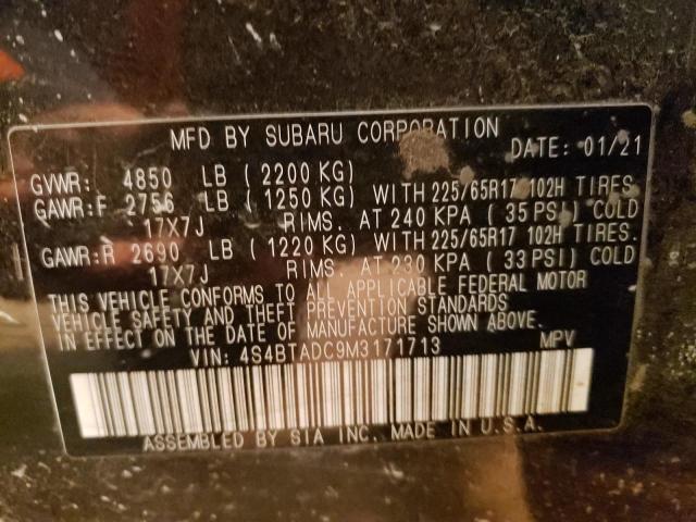 Photo 14 from auction – 2021 SUBARU OUTBACK PR with VIN 4S4BTADC9M3171713