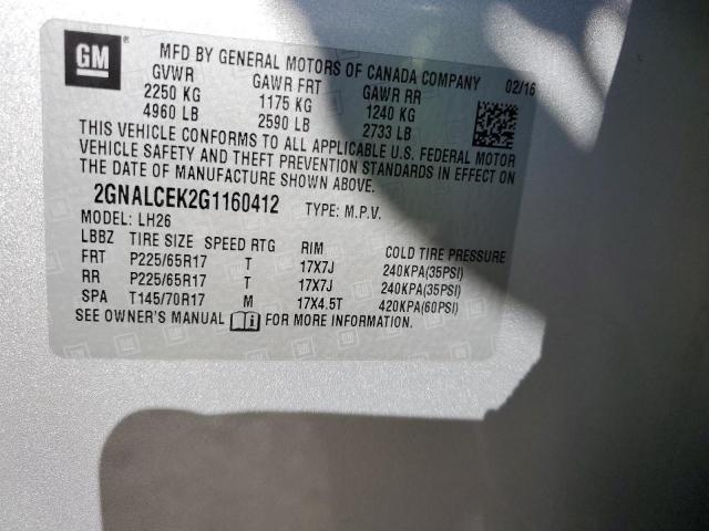 Photo 14 from auction – 2016 CHEVROLET EQUINOX LT with VIN 2GNALCEK2G1160412