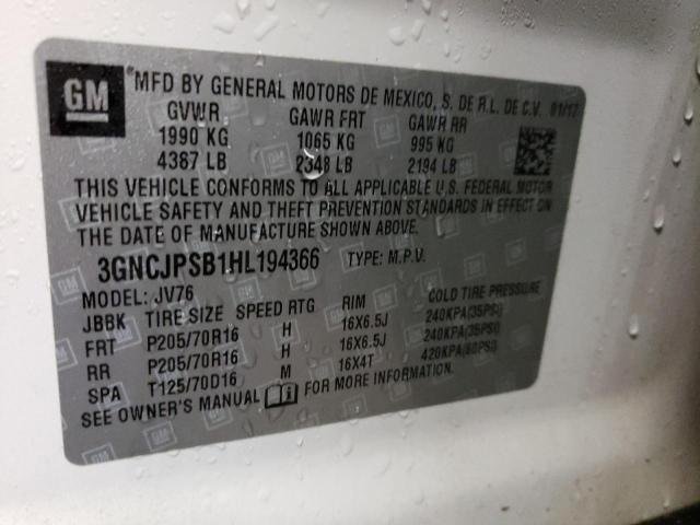 Photo 14 from auction – 2017 CHEVROLET TRAX 1LT with VIN 3GNCJPSB1HL194366