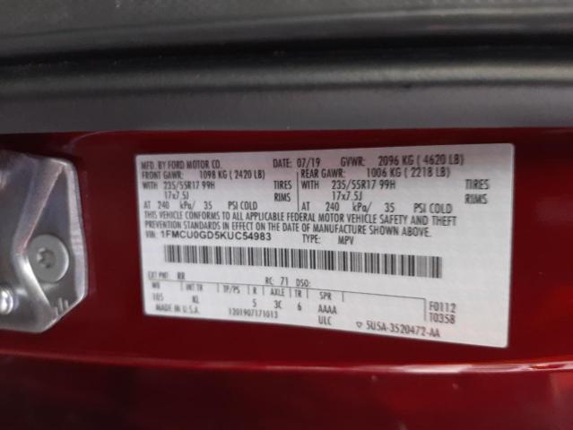 Photo 14 from auction – 2019 FORD ESCAPE SE with VIN 1FMCU0GD5KUC54983
