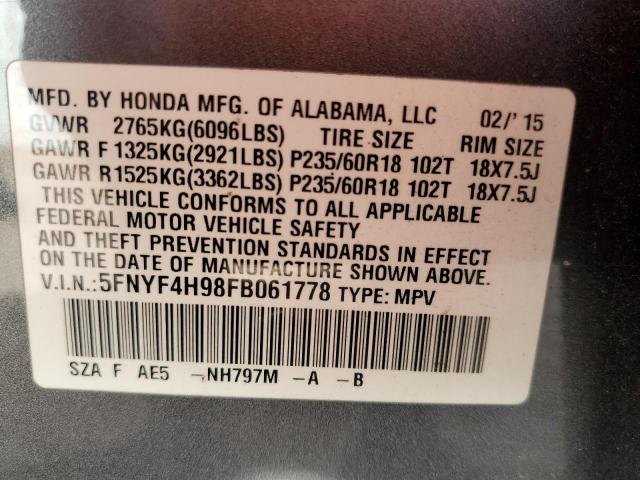 Photo 14 from auction – 2015 HONDA PILOT TOUR with VIN 5FNYF4H98FB061778
