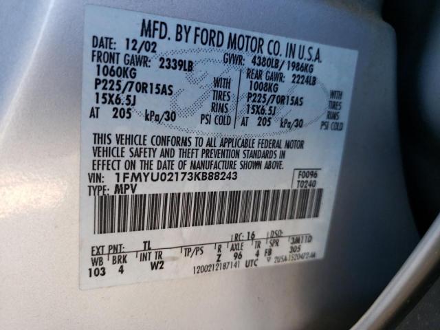 Photo 14 from auction – 2003 FORD ESCAPE XLS with VIN 1FMYU02173KB88243