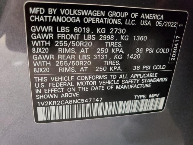Photo 14 from auction – 2022 VOLKSWAGEN ATLAS SE with VIN 1V2KR2CA8NC547147
