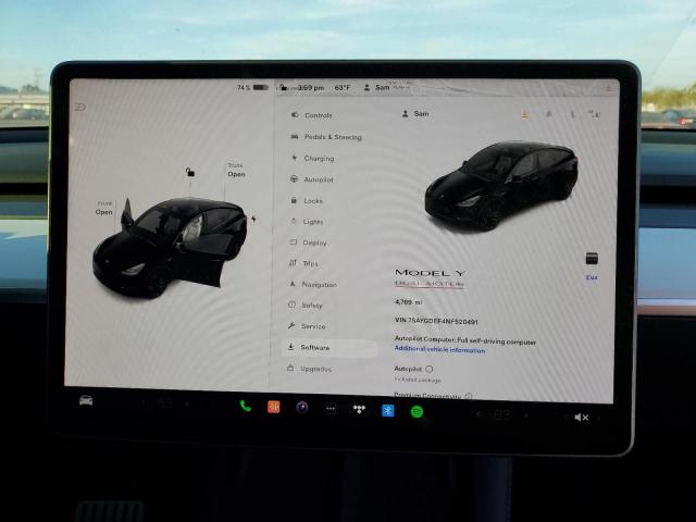 Photo 9 from auction – 2022 TESLA MODEL Y with VIN 7SAYGDEF4NF520491