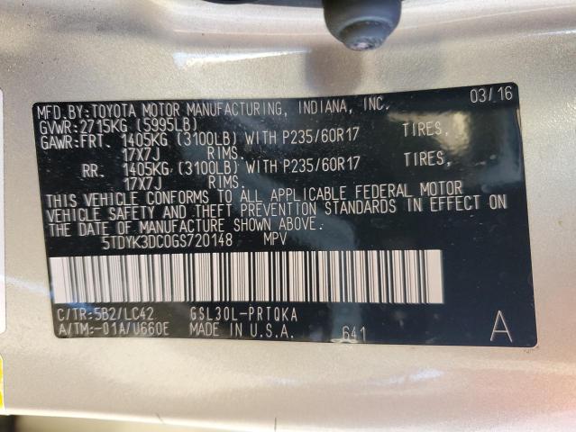 Photo 14 from auction – 2016 TOYOTA SIENNA XLE with VIN 5TDYK3DC0GS720148