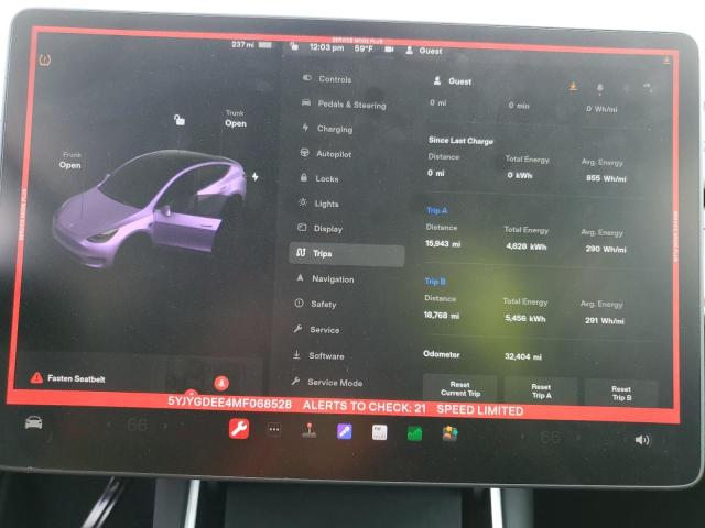 Photo 9 from auction – 2021 TESLA MODEL Y with VIN 5YJYGDEE4MF068528