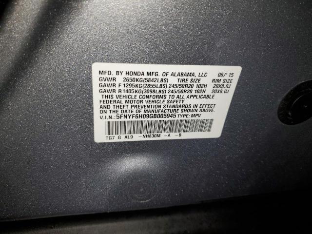 Photo 14 from auction – 2016 HONDA PILOT ELIT with VIN 5FNYF6H09GB005945