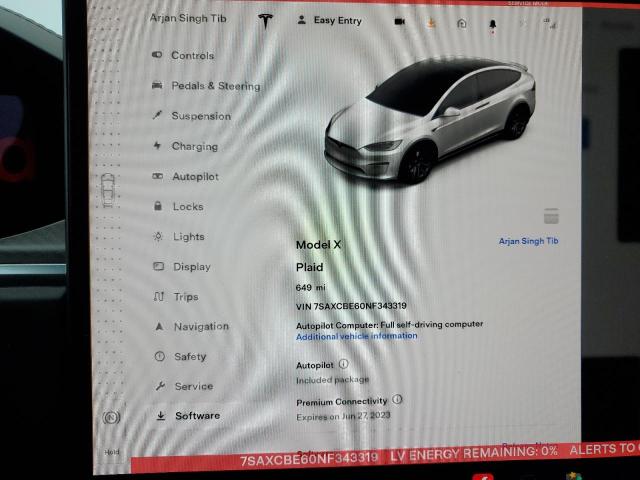 Photo 9 from auction – 2022 TESLA MODEL X with VIN 7SAXCBE60NF343319