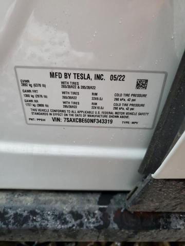 Photo 14 from auction – 2022 TESLA MODEL X with VIN 7SAXCBE60NF343319