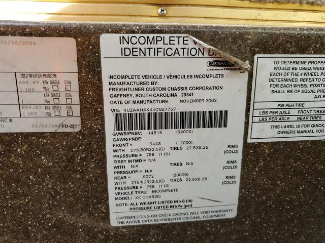 Photo 10 from auction – 2004 FREIGHTLINER CHASSIS X with VIN 4UZAAHAK44CN07757